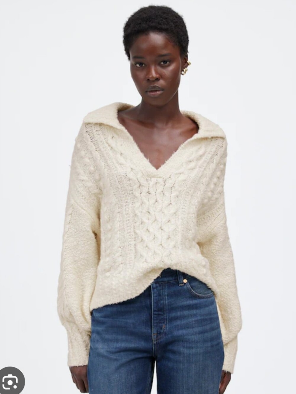 Madewell Cotton-Merino Wool Blend Cable-Knit Sweater